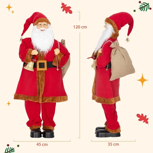 Djed Mraz figura Svetog Nikole 120 cm s pomičnom glavom i rukama zvonom i vrećom te senzorom zvuka i dodira. Slike