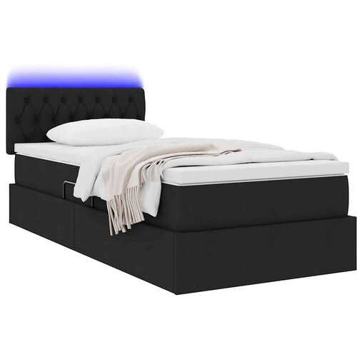  Krevet s prostorom za pohranu s LED-om Crna 90 x 190 cm tkanina Slike