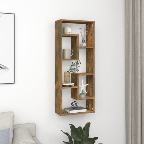 vidaXL Stenska polica dimljeni hrast 36x16x90 cm konstruiran les Cene