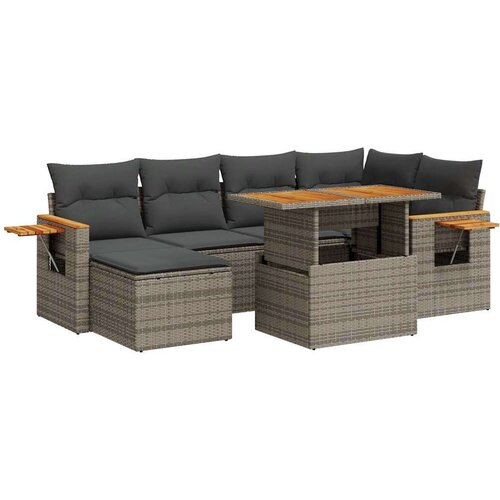 VidaXL 7-dijelni set vrtnih sofa poliratan i bagrem s jastucima sivi Slike