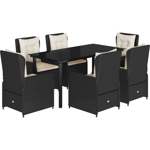  7-dijelni vrtni blagovaonski set s jastucima crni od poliratana Crna 160 x 80 x 74 cm Slike