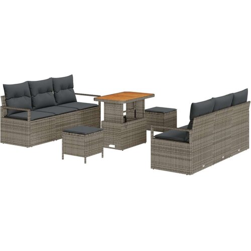  Set od 9 dijelova sofa za vrt s jastučićima Siva Poliratan Akacija Dvosjed sofa za vrt s skladištem i jastučićima Siva Polirata Cene