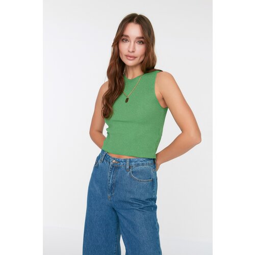 Trendyol Green Crew Neck Crop Knitwear Blouse Slike