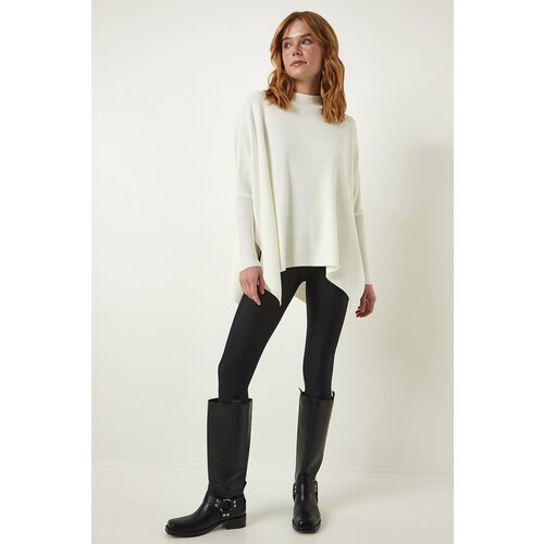  Bone High Neck Slit Knitwear Poncho Sweater Slike