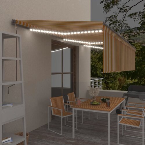 vidaXL Avtomatska tenda s senčilom LED + senzor 6x3 m rumena in bela Cene
