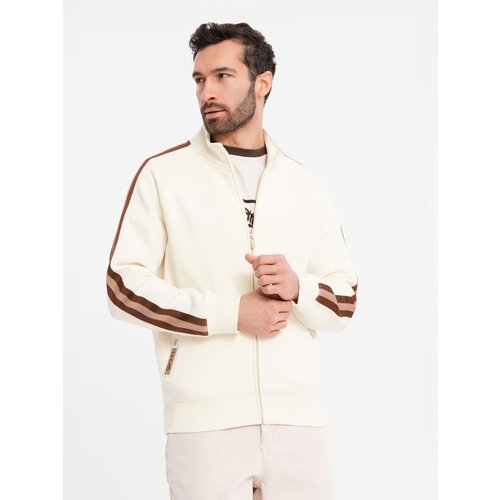 Ombre Men's sweatshirt with high collar and stripes - cream Cijene