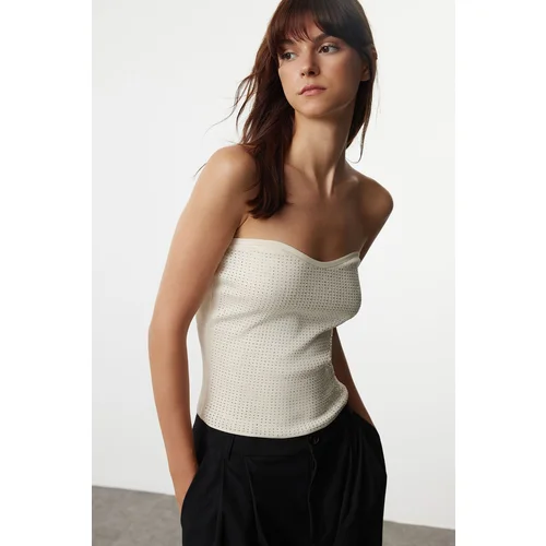 Trendyol Stone Strapless Stone Embroidered Knitwear Thin Blouse