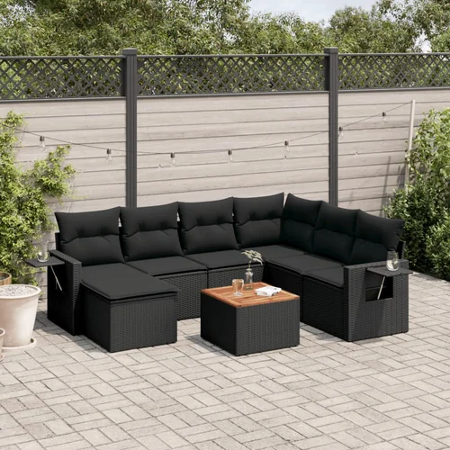 vidaXL 8-dijelni set vrtnih sofa od poliratana s jastucima crni