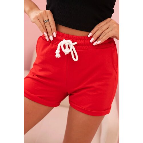 Kesi Women's cotton shorts with elastic and tie at the waist red Cijene