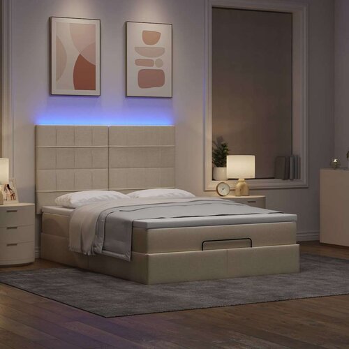  Otomanska postelja z vzmetnico &amp;amp; LEDs smetana 140x190 cm, (22011944) Slike