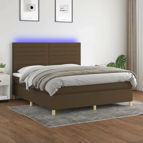  Box spring postelja z vzmetnico LED temno rjava 160x200cm blago, (20902031)