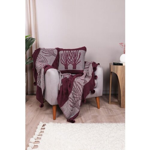  Ponpon Tree - Claret Red Claret Red Single Tricot Blanket Set Slike