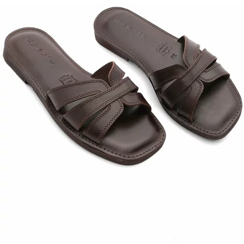 Marjin Women's Genuine Leather with Eva Sole. Daily Slippers. Generic Brown.