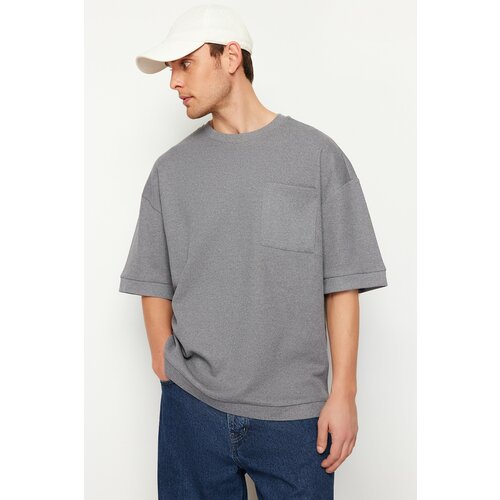 Trendyol Anthracite Men's Oversize Pocketed Textured Cotton T-Shirt Cene