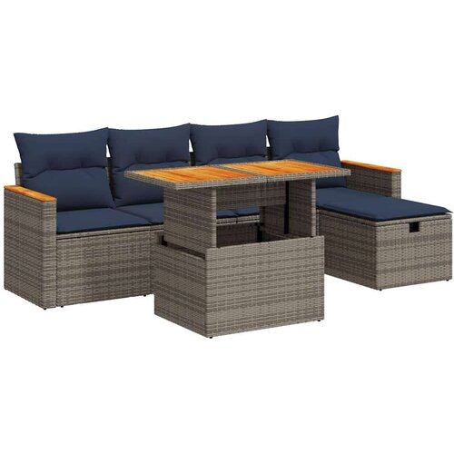 VidaXL 6-dijelni set vrtnih sofa poliratan i bagrem s jastucima sivi Slike