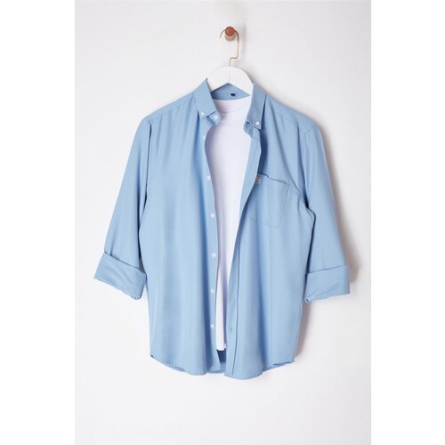 Trendyol Indigo Regular Fit Shambre Shirt with Label Detail Slike
