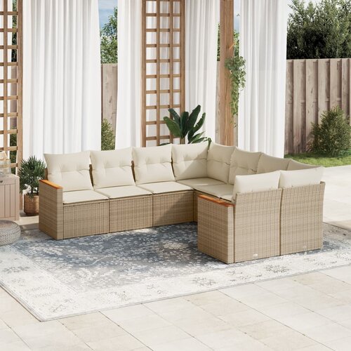 vidaXL 8-dijelni set vrtnih sofa od poliratana s jastucima bež Cijene