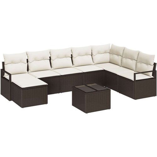 8 kom. vrtni sofa set s jastučićima sivi poli ratan 2-sjedalna vrtna sofa sa spremi&amp;scaron;tem i jastučićima smeđi poli ratan Slike