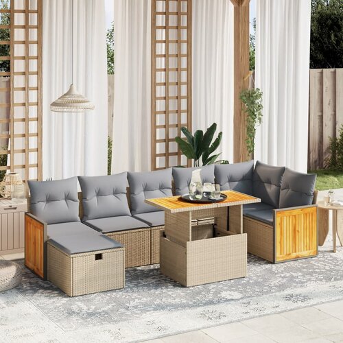 vidaXL 8-dijelni set vrtnih sofa od poliratana s jastucima bež Cijene