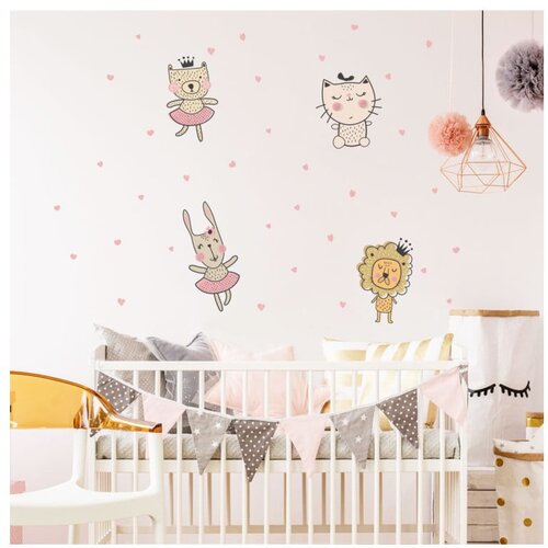 Ambiance Komplet otro&amp;scaron;kih stenskih nalepk Scandinavian Animals with Hearts Slike