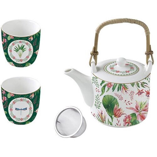 Easy Life Set čajnik 600ml + 2 kozarca 160ml Botanic Chic / 3 kos / porcelan, (5000200282) Slike