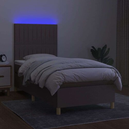  Krevet box spring s madracem LED smeđesivi 90x190 cm tkanina Slike