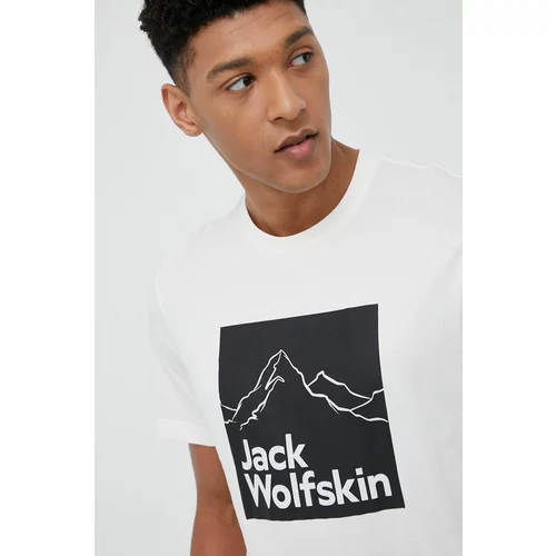Jack Wolfskin Bombažna kratka majica bež barva