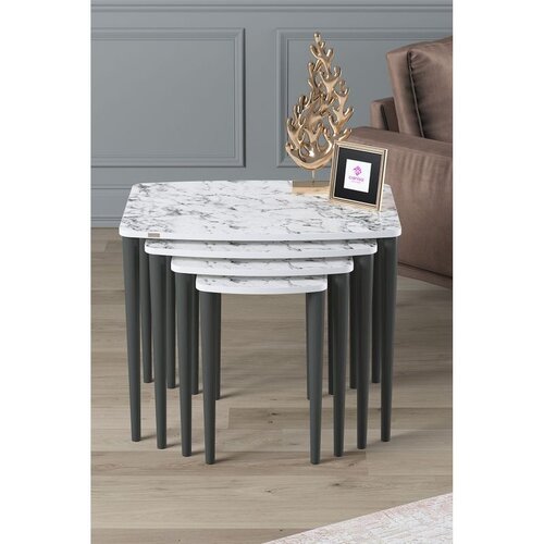 Hanah home set od 4 umetnutih stočića Telwe, beli mermer / antracit Cene