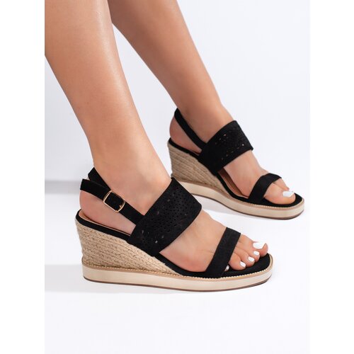 Shelvt Black women's wedge sandals Cijene