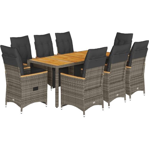 vidaXL 9-dijelni vrtni bistro set od poliratana s jastucima sivi - Siva 190 x 90 x 75 cm 8 Cene
