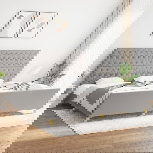 VidaXL Okvir za krevet s uzglavljem svjetlosivi 200x200 cm od tkanine Slike