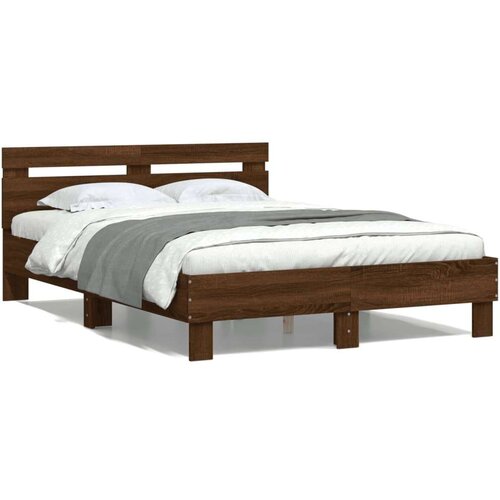  Posteljni okvir z vzglavjem rjavi hrast 135x190 cm inž. les, (20978834) Slike