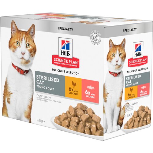Hill&amp;rsquo;s Science Plan Young Adult Sterilised - Pi&amp;scaron;čanec &amp;amp; losos (12 x 85 g) Slike