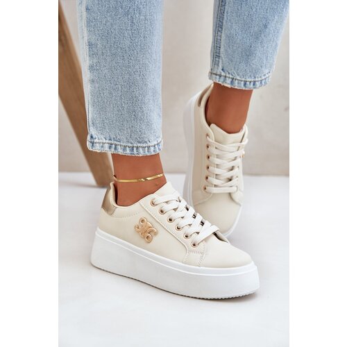 PM1 Women's Platform Sneakers Beige-Gold Temittes Cene