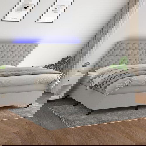 The Living Store Box spring postelja z vzmetnico LED sv. siva 180x200 cm blago - Box Spring Postelja, (21517356) Cene