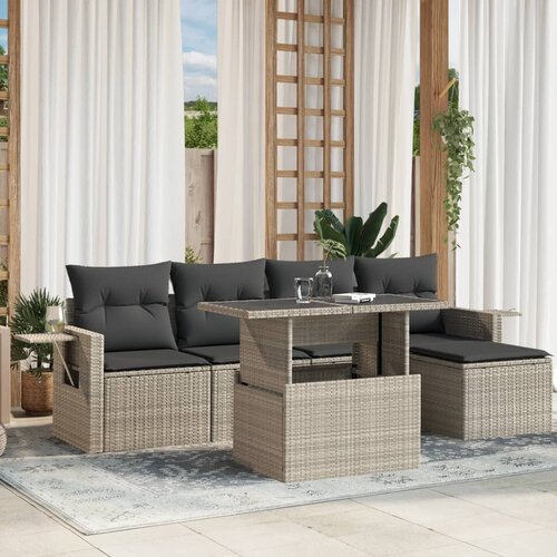VidaXL 6-dijelni set vrtnih sofa od poliratana s jastucima svjetlosivi Slike
