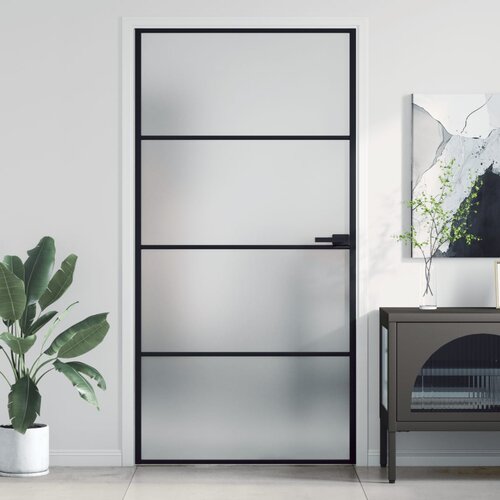 VidaXL Sobna vrata tanka crna 102 5x201 5 cm kaljeno staklo i aluminij Slike