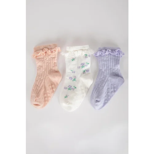 Defacto Baby Girl Anti-Slip Sole 3-Piece Cotton Long Socks