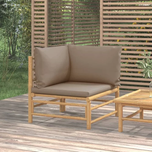 vidaXL Vrtni kotni kavč s taupe blazinami bambus