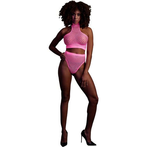 Ouch! Glow in the Dark Turtle Neck and High Waist Slip Neon Pink XL-4XL Slike