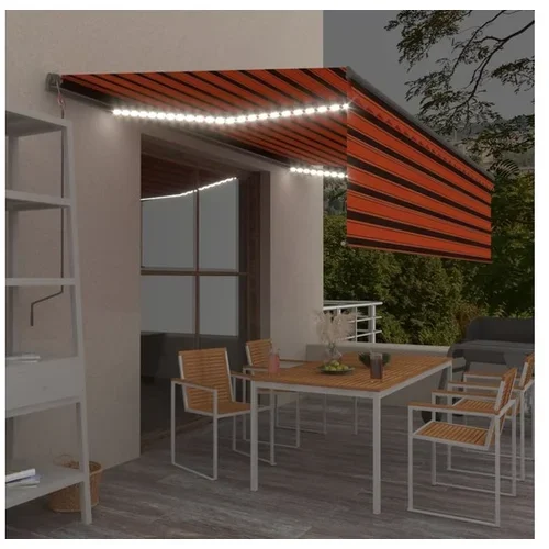  Ročno zložljiva tenda s senčilom in LED 5x3 m oranžna in rjava