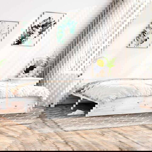  Posteljni okvir bel iz trdnega lesa 200x200 cm, (20643514) Slike