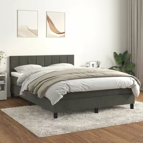  Box spring postelja z vzmetnico temno siva 140x200 cm žamet, (20726353)