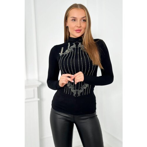 Kesi Knitted blouse with silver zirconia pattern black Slike
