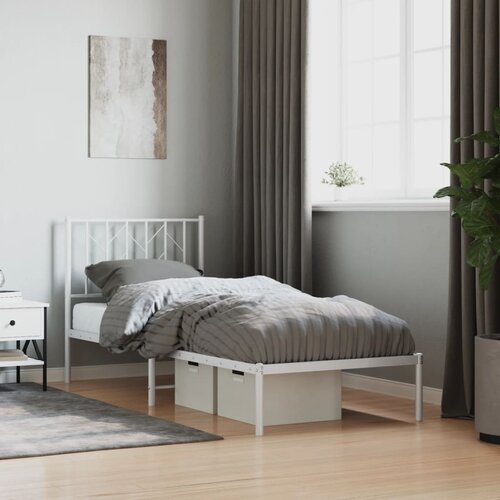 vidaXL Kovinski posteljni okvir z vzglavjem bel 80x200 cm Cene