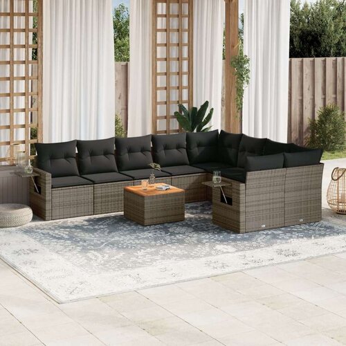  10-dijelni set vrtnih sofa od poliratana s jastucima sivi Slike