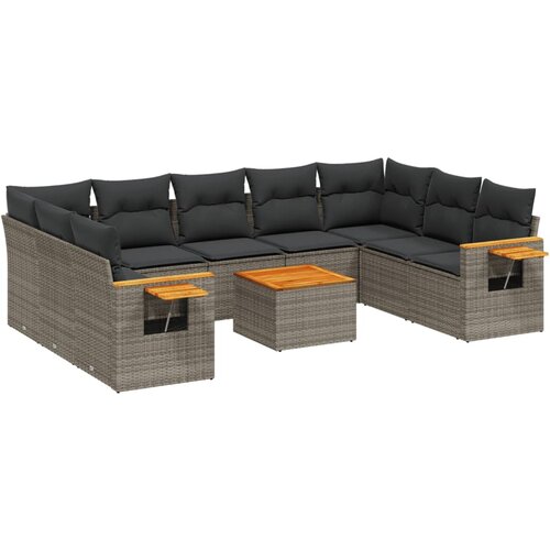 vidaXL 10-dijelni set vrtnih sofa od poliratana s jastucima sivi Cijene
