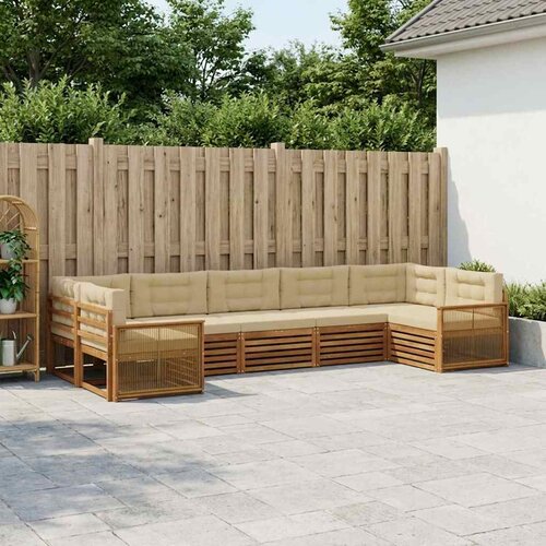  Set vanjskih sofa 7 kom. Prirodna i bež Čvrsto drvo akacije Slike