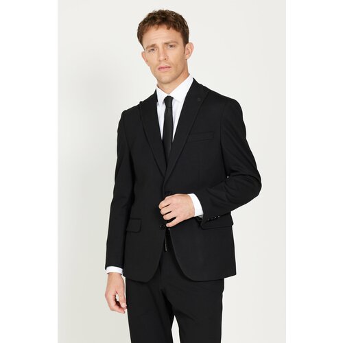 ALTINYILDIZ CLASSICS Men's Black Slim Fit Slim Fit Dovetail Collar Patterned Suit Slike