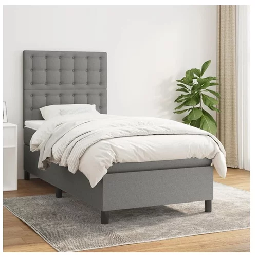  Box spring postelja z vzmetnico temno siva 90x200 cm blago
